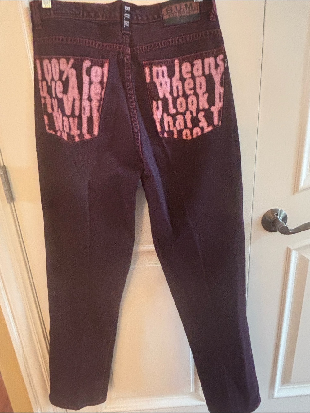 B.U.M Equipment Burgundy Jeans with Pink Graphic Accents